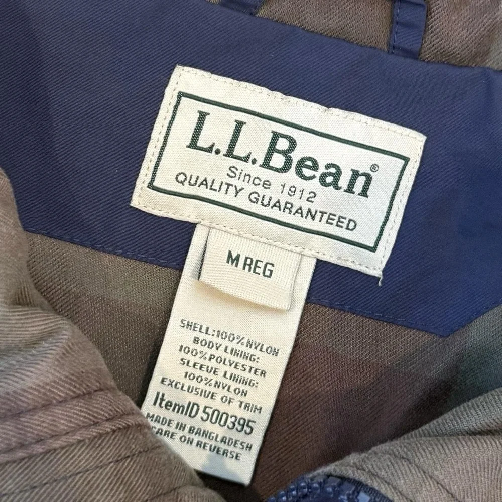 Vintage LL Bean Plaid Lined Navy Blue Bomber Jacket Men's Medium Outdoors 90s